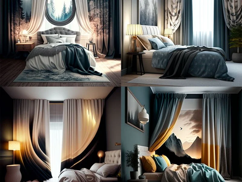 интерьер идеальной спальни разновидности штор