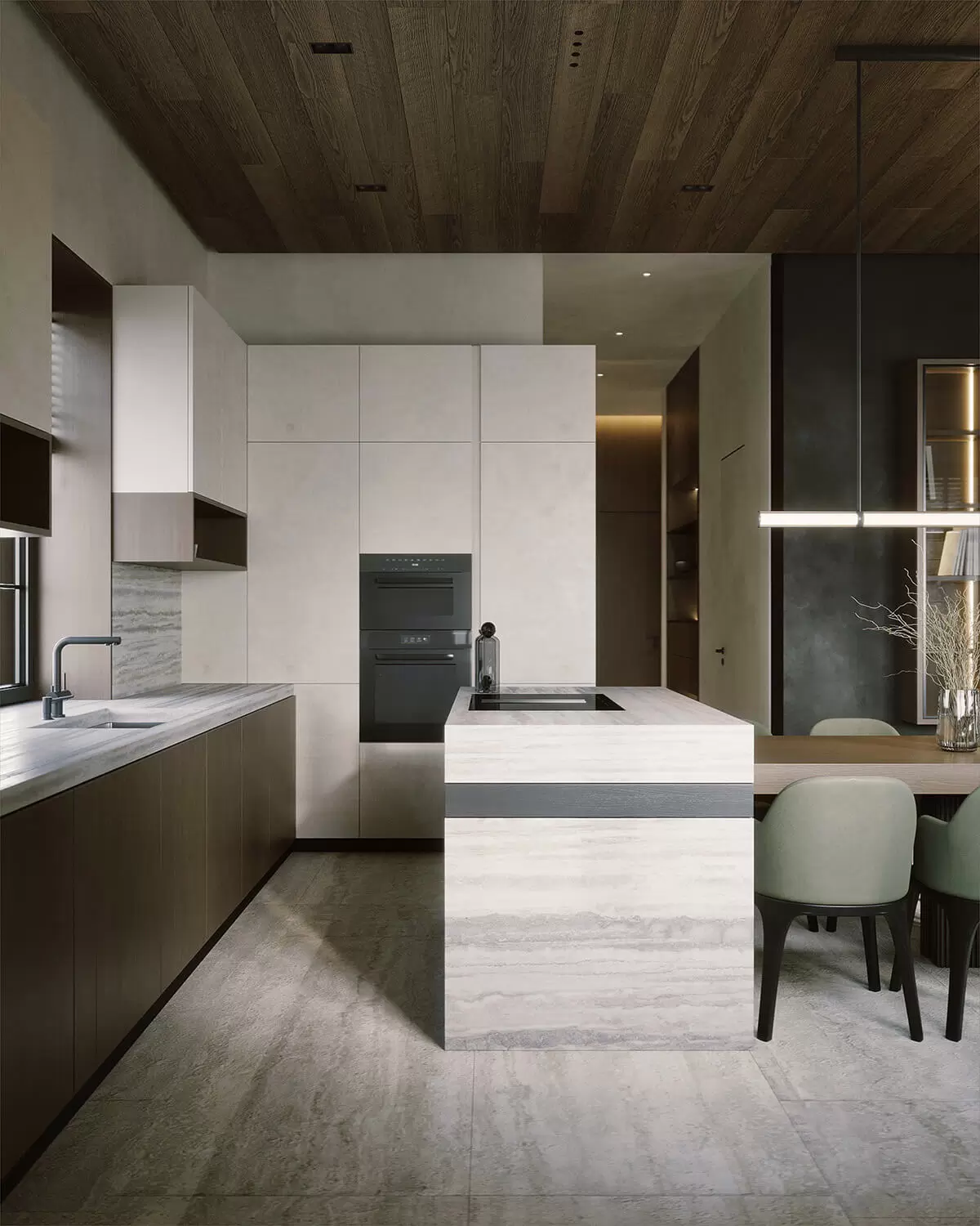 Гра світла і тіні Сучасна вітальня з поєднанням світлих та темних порід дерева.