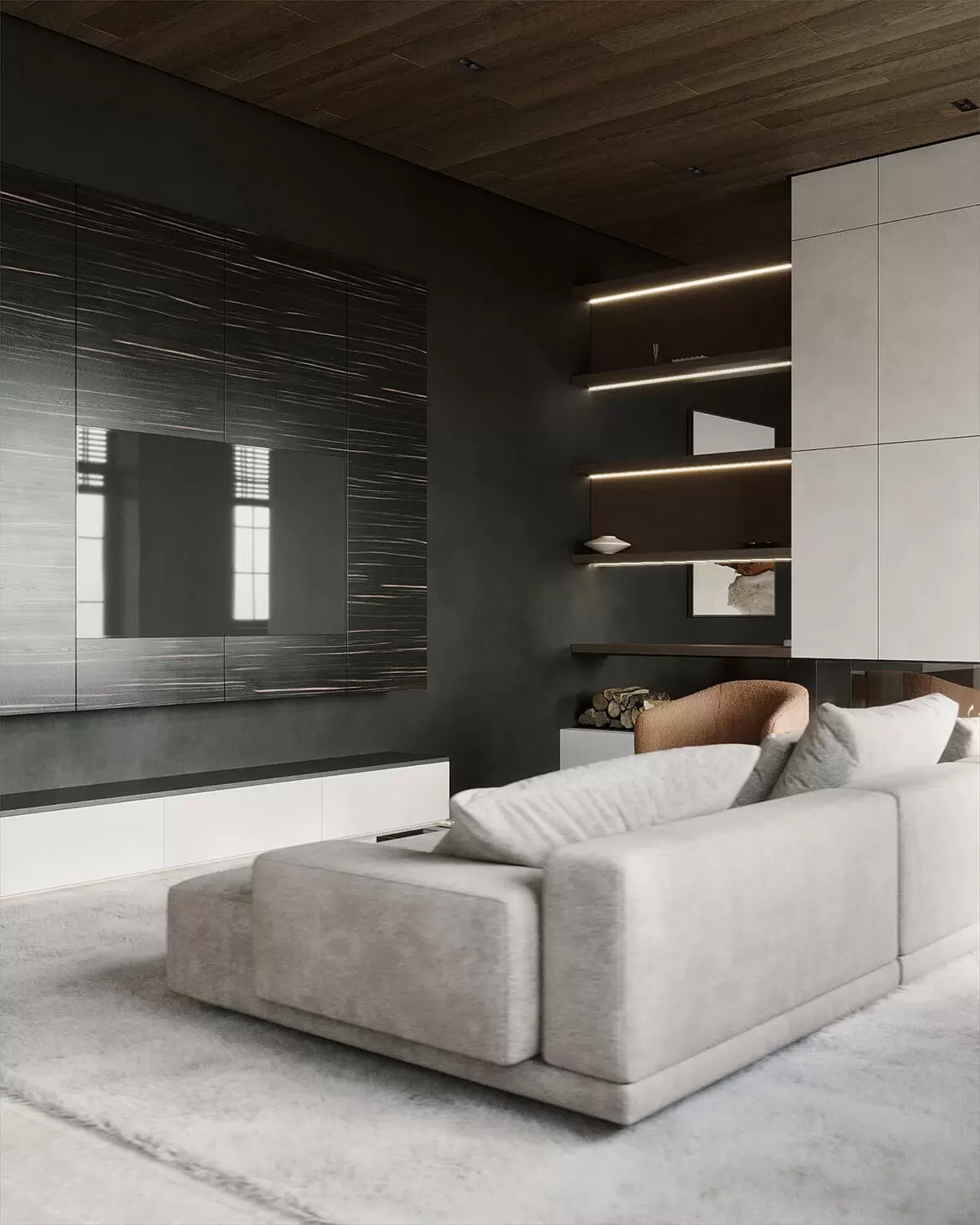 Текстури дерева Унікальний дизайн вітальні з поєднанням різних текстур дерева.