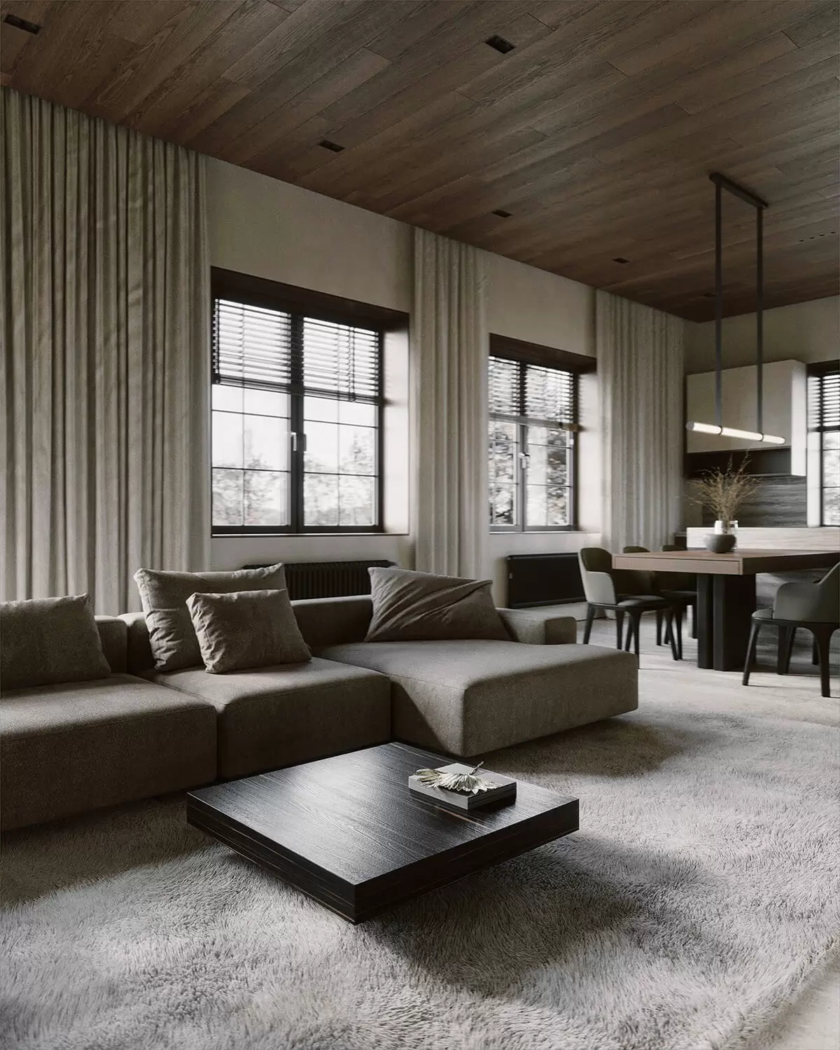 Дерево в інтер'єрі Інтер'єр з дерев'яними панелями та меблями з різних порід дерева.