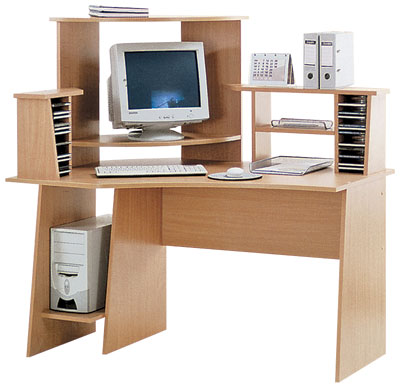 Стіл з полицями Комп'ютерний стіл з вбудованими полицями для зберігання книг та аксесуарів.