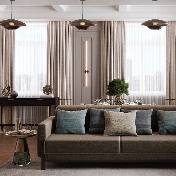 Шоколадний затишок Шоколадний диван у вітальні з декоративними подушками: затишок та стиль