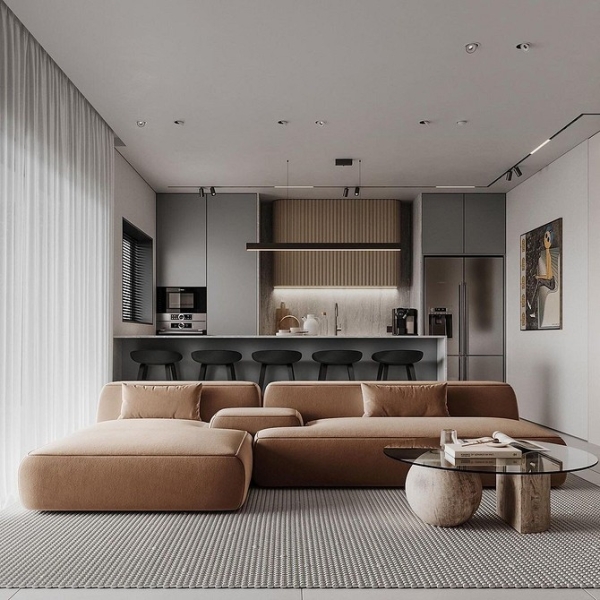 Гармонія кольорів Коричневий диван у світлій вітальні: гармонійне поєднання кольорів та фактур