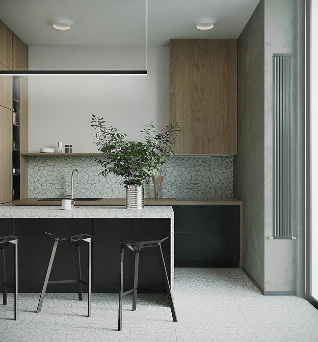 Темна кухня-острів Кухня з островом в темних тонах, сучасний і стильний дизайн 2026