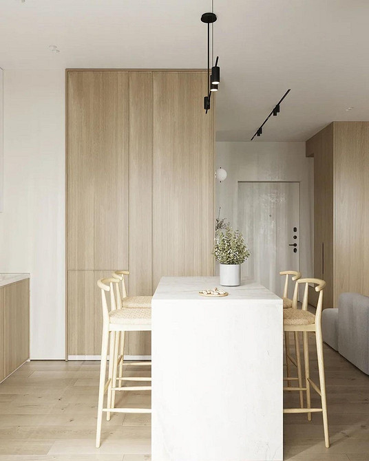 Стильна кухня-острів Сучасна кухня з островом та обідньою зоною в стилі мінімалізм 2026