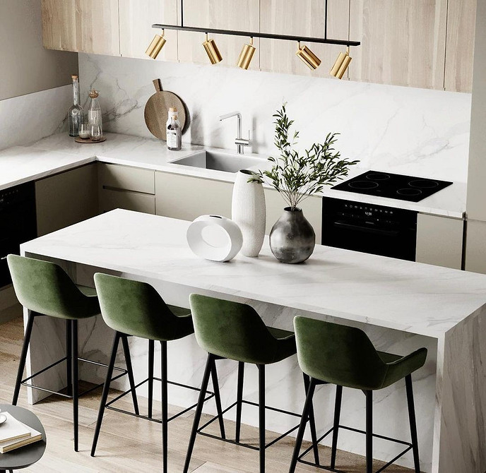 Світла кухня-острів Світла кухня з островом: стильний інтер'єр і продумане освітлення для затишку.