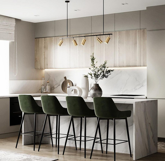 Кухня з островом 2026 Сучасна кухня з островом і барною стійкою для зручного зонування простору.