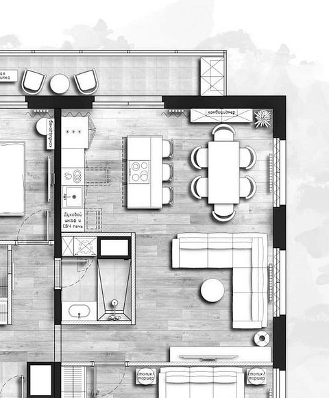 Кухня з островом Сучасна кухня з островом у світлих тонах з дерев'яними акцентами. Ергономічний дизайн.