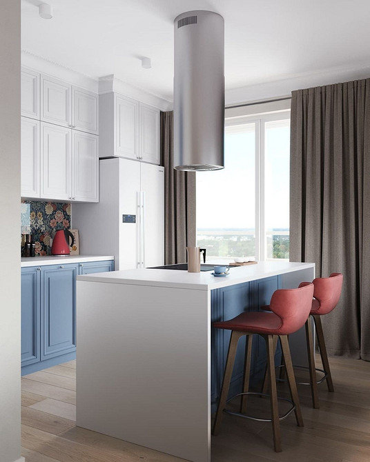 Ідеальна кухня Простора кухня з островом і барною стійкою. Оптимальне планування для дому.