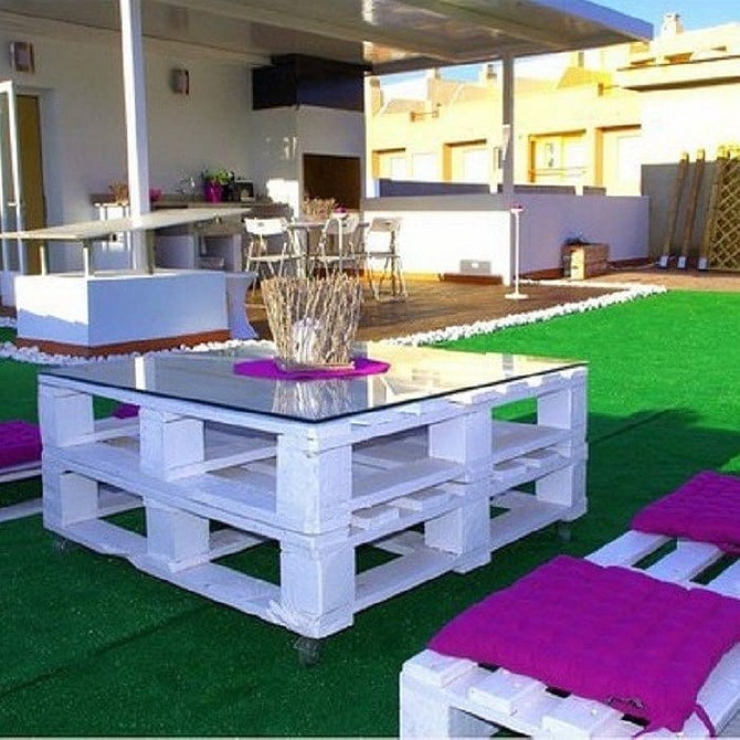 Лаунж з піддонів Стильні садові меблі з піддонів: лаунж зона для відпочинку та зустрічей з друзями.
