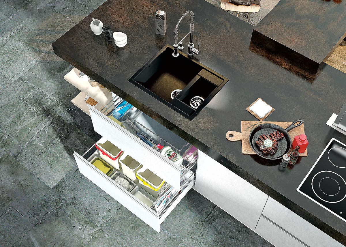 Практичні рішення під мийкою Оптимізація простору під мийкою: зручне зберігання миючих засобів та кухонного приладдя.