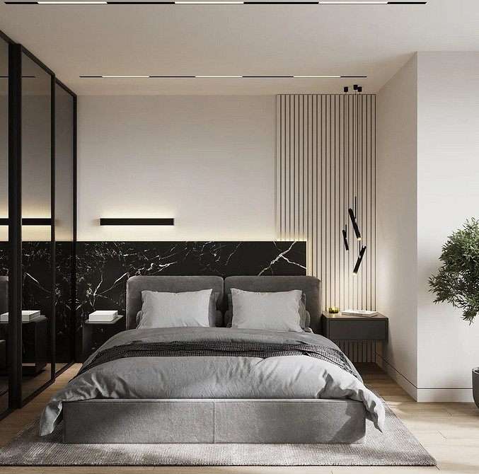 Мінімалізм в дизайні Мінімалістична шафа-купе з сучасним дизайном фасадів для спальні, 2026.