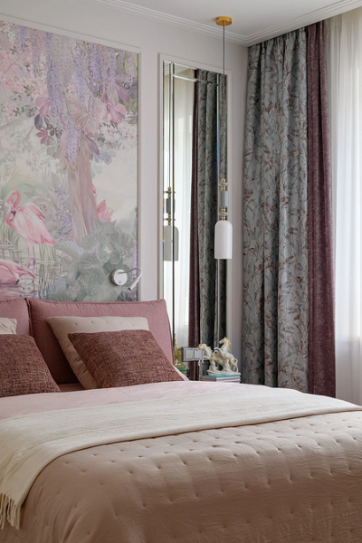 Штори з рослинним принтом Модні штори в спальню 2026 з ніжним рослинним орнаментом, що додають затишку.