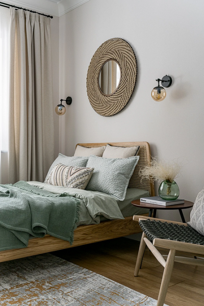 Еко-штори в спальні Еко-стиль спальні 2026: натуральні штори для здорового сну та гармонії з природою.