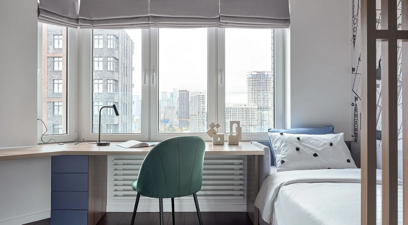 Дитяча 2026: стиль та функціонал Стильний дизайн дитячої кімнати 2026 з двоярусним ліжком, робочою зоною та ігровим простором.